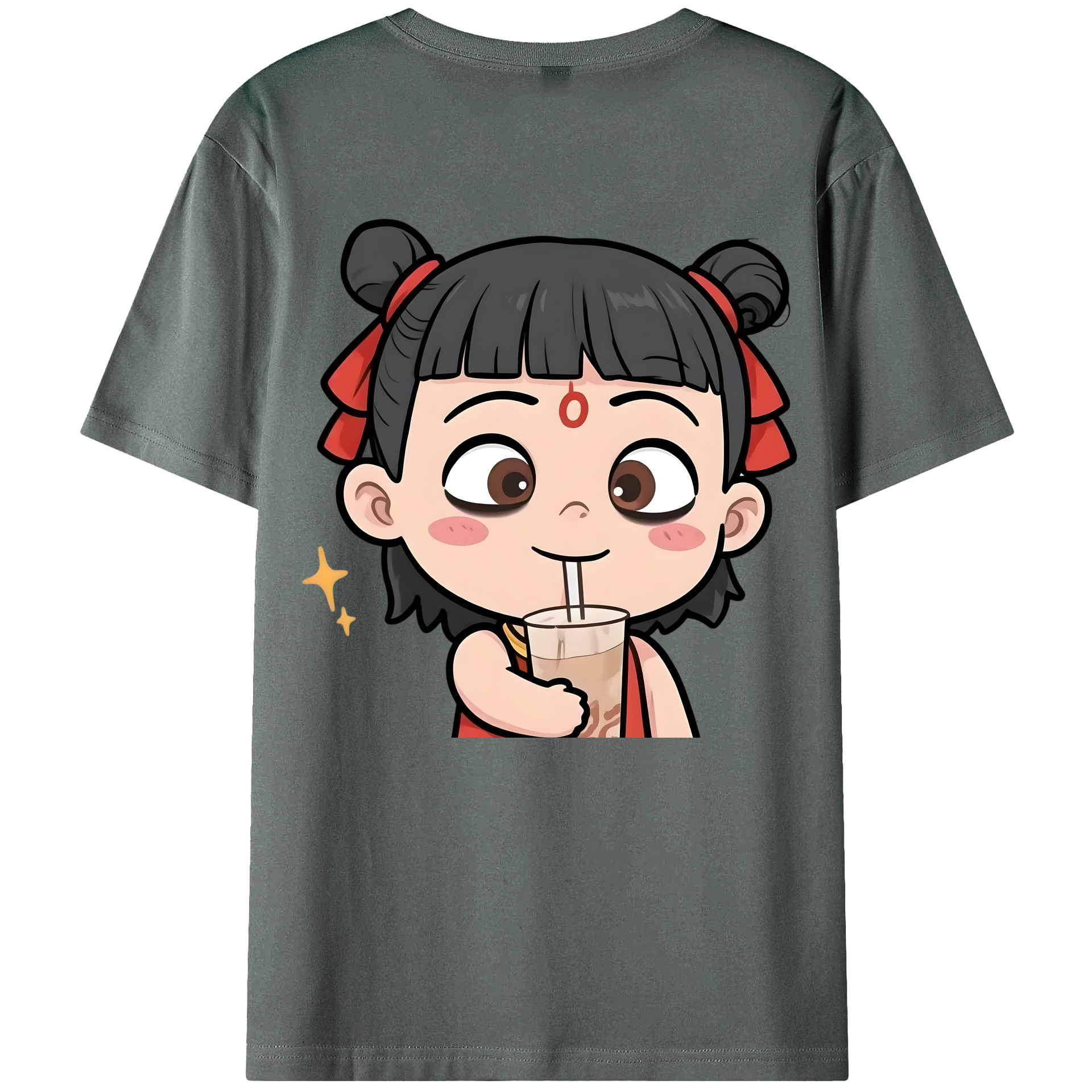 （画像用） Ne Zha 2 ナタ 魔童の大暴れ 綿100％ メンズ半袖Tシャツ（バックプリント） 通気性